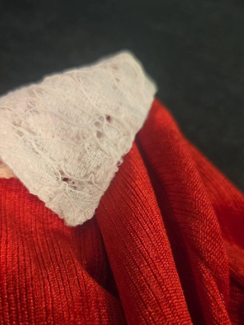Girls' Red Velvet Party Dress with White Lace Collar